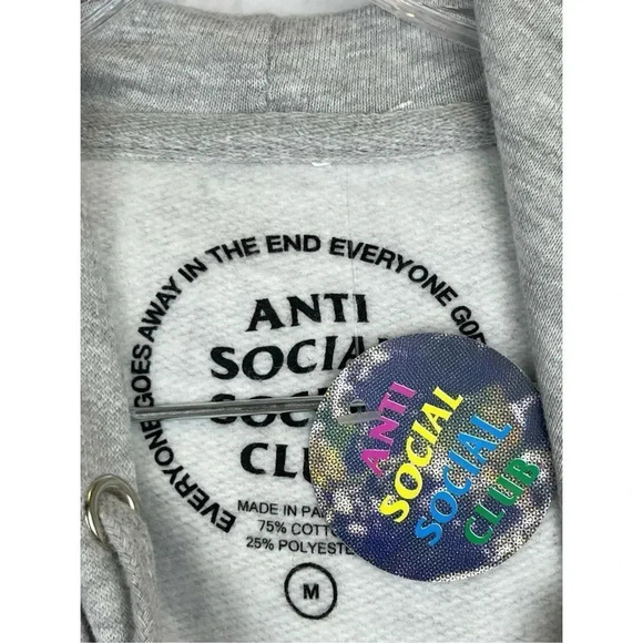 Anti Social Social Club Strawberry Slush Hoodie Pullover M Gray Green Spell Out - Picture 9 of 12